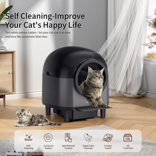 Self-Cleaning Automatic Cat Litter Box – 110L Large Capacity with Stairs