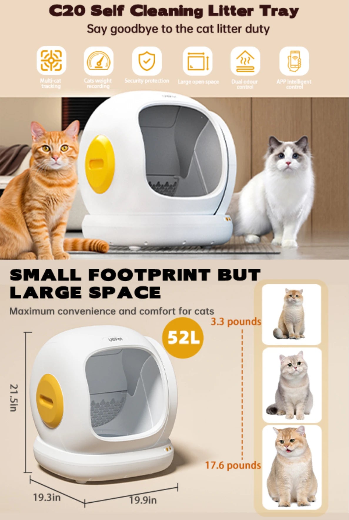 UBPet C20 Smart Self-Cleaning Cat Litter Box