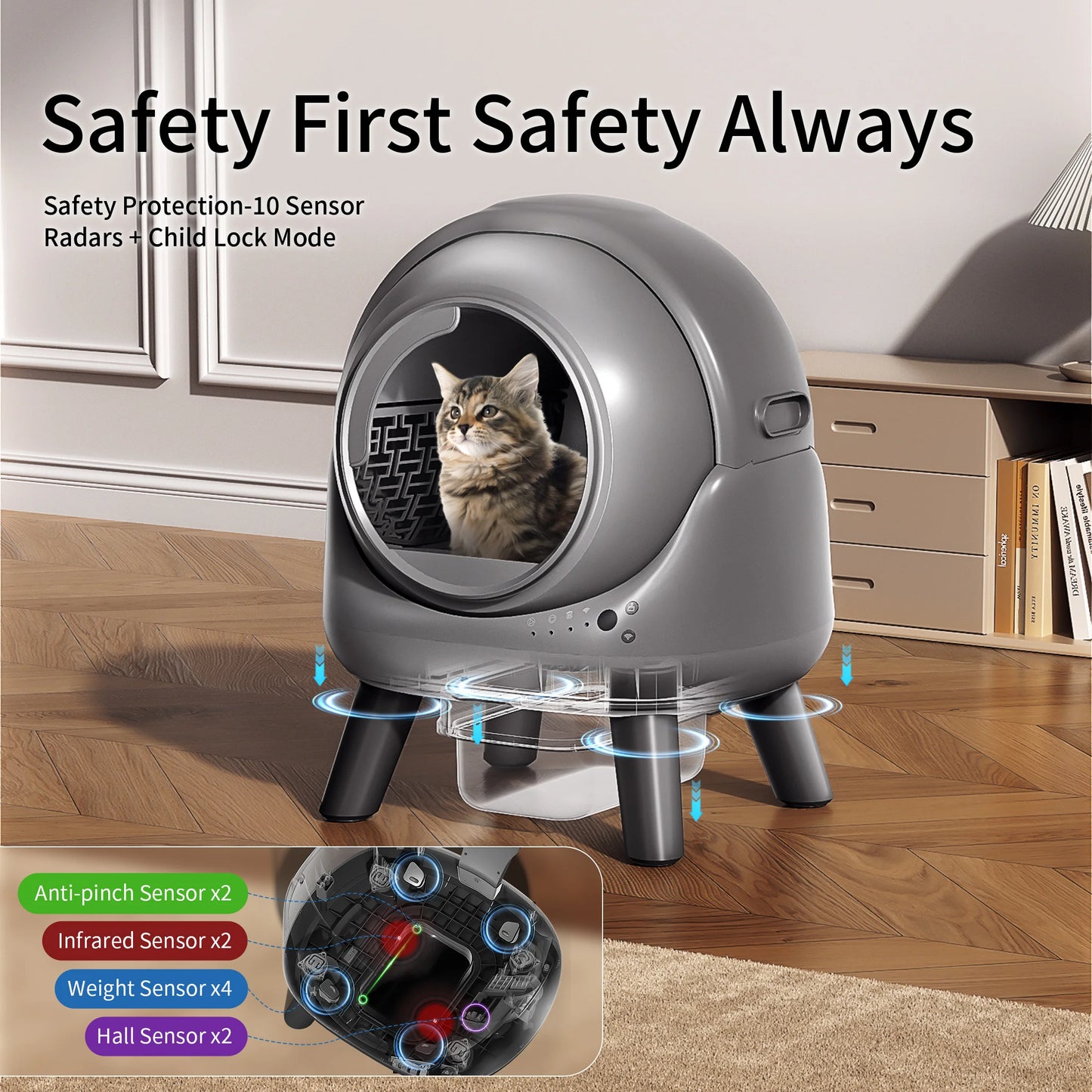 Self-Cleaning Litter Box – Automatic Robot with App Control (Grey)