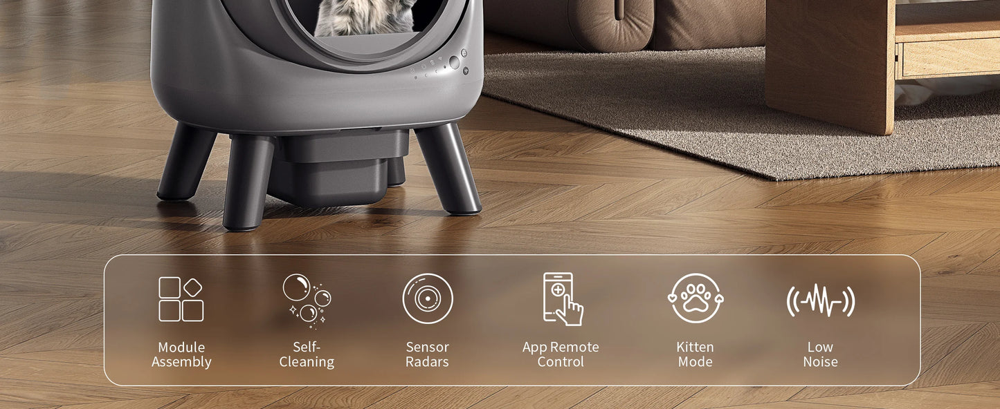 Self-Cleaning Litter Box – Automatic Robot with App Control (Grey)