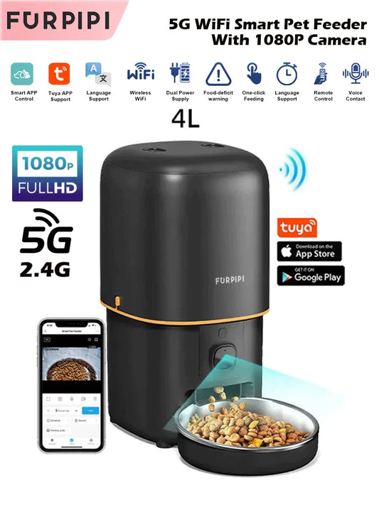 Smart Automatic Pet Feeder with 1080P Camera – App Control Dual-Band Wi-Fi