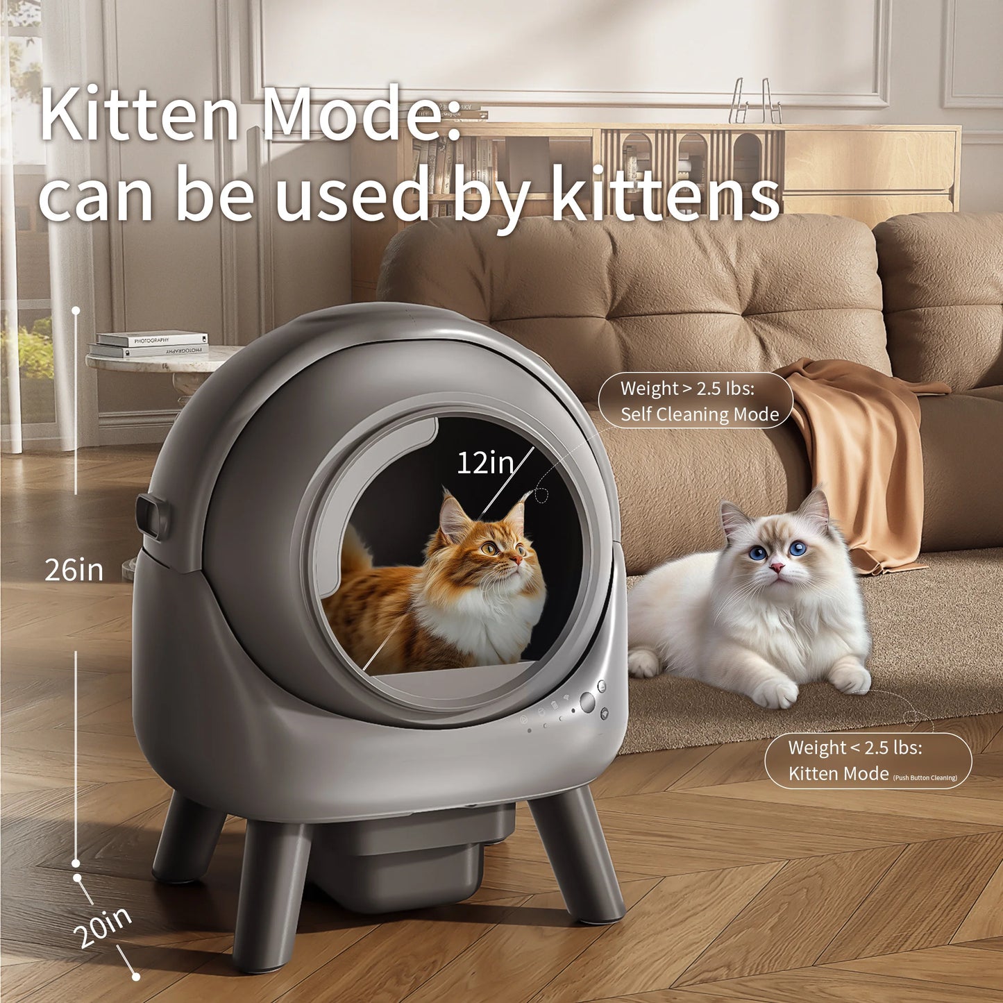 Self-Cleaning Litter Box – Automatic Robot with App Control (Grey)