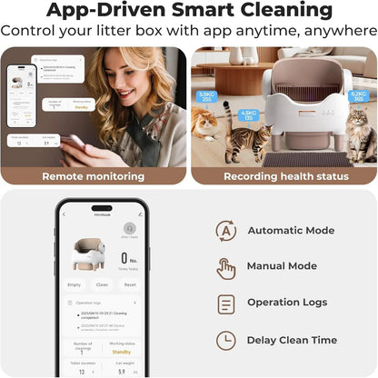 Automatic Self Cleaning Cat Litter Box Odorless APP Control